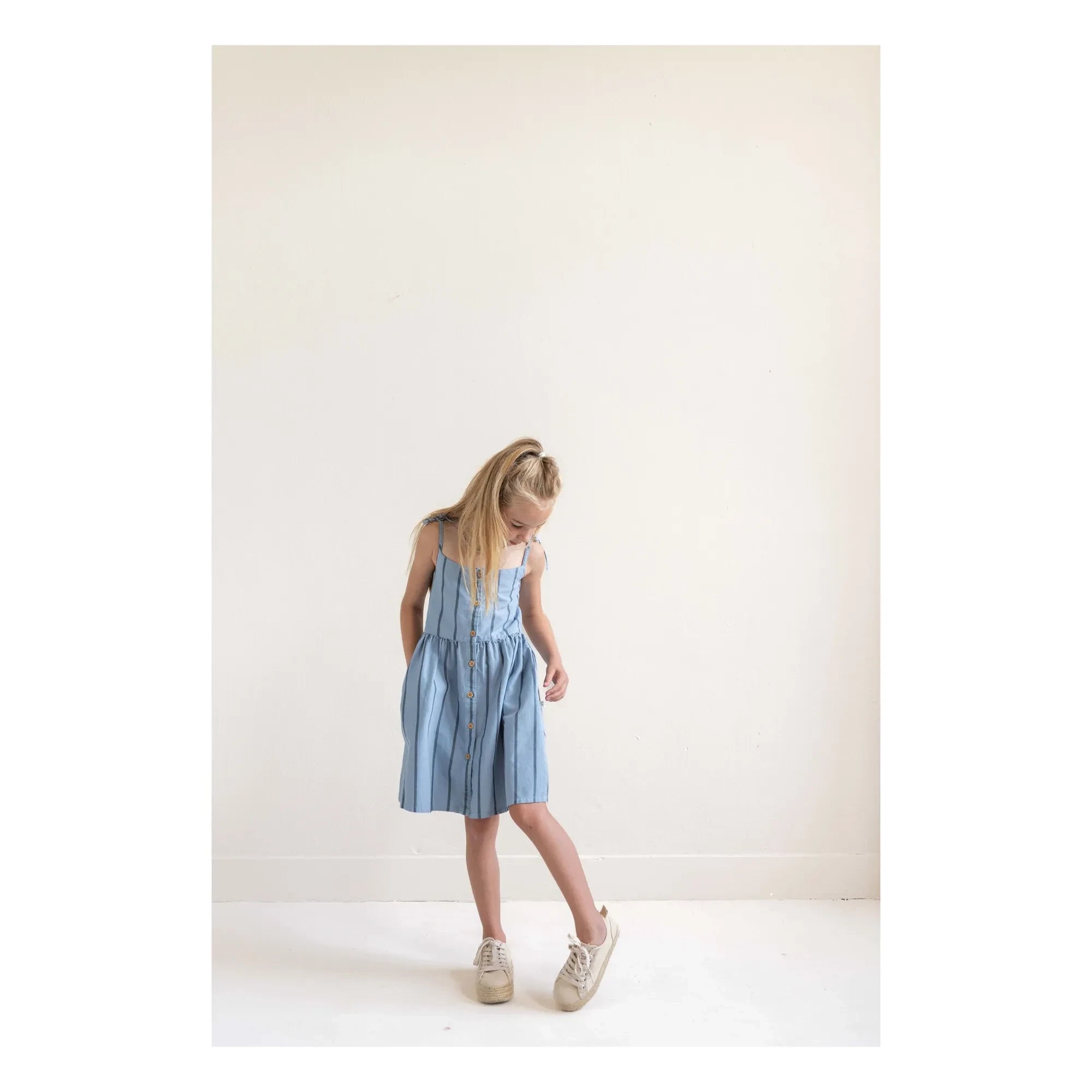 Jenest - Striped Organic Cotton Romper Dress | Light Blue