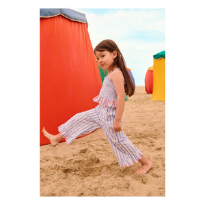 Louise Misha - Striped Poplin Organic Cotton Loukini Ruffled Pants | Blue