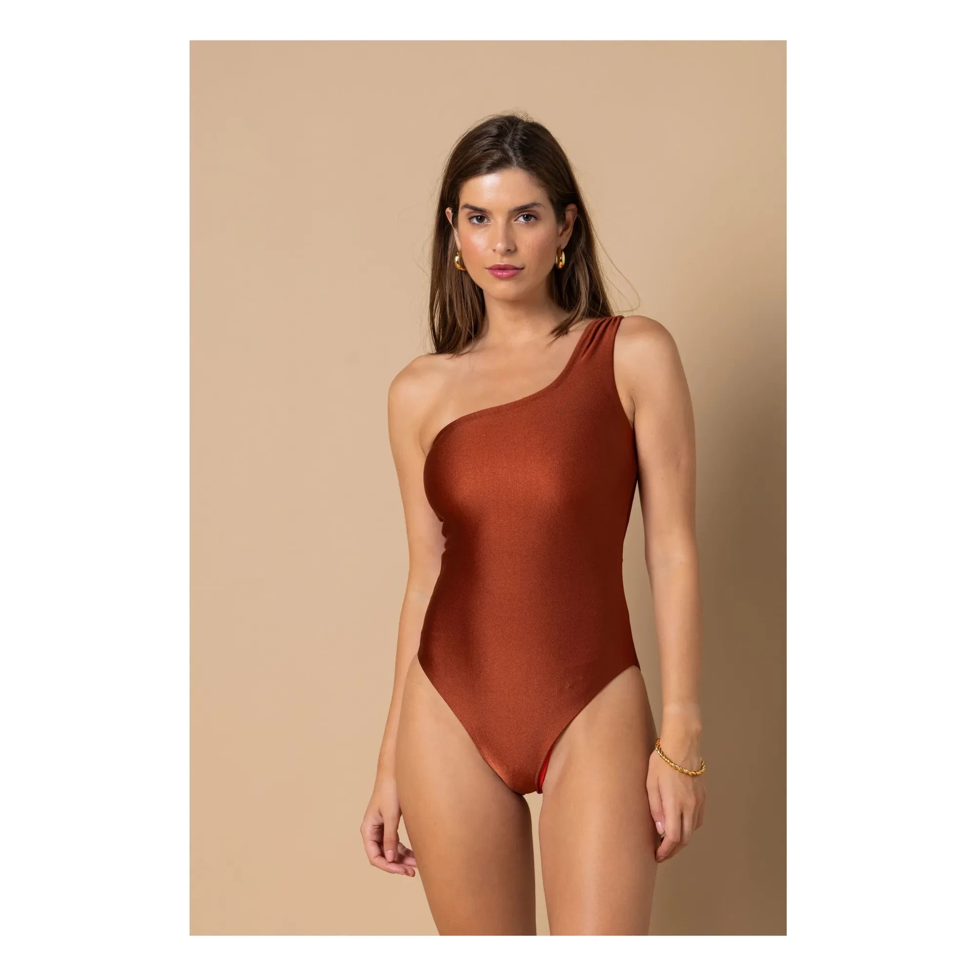 Alma Deia - Ava Asymmetric One-Piece Swimsuit | Terracotta
