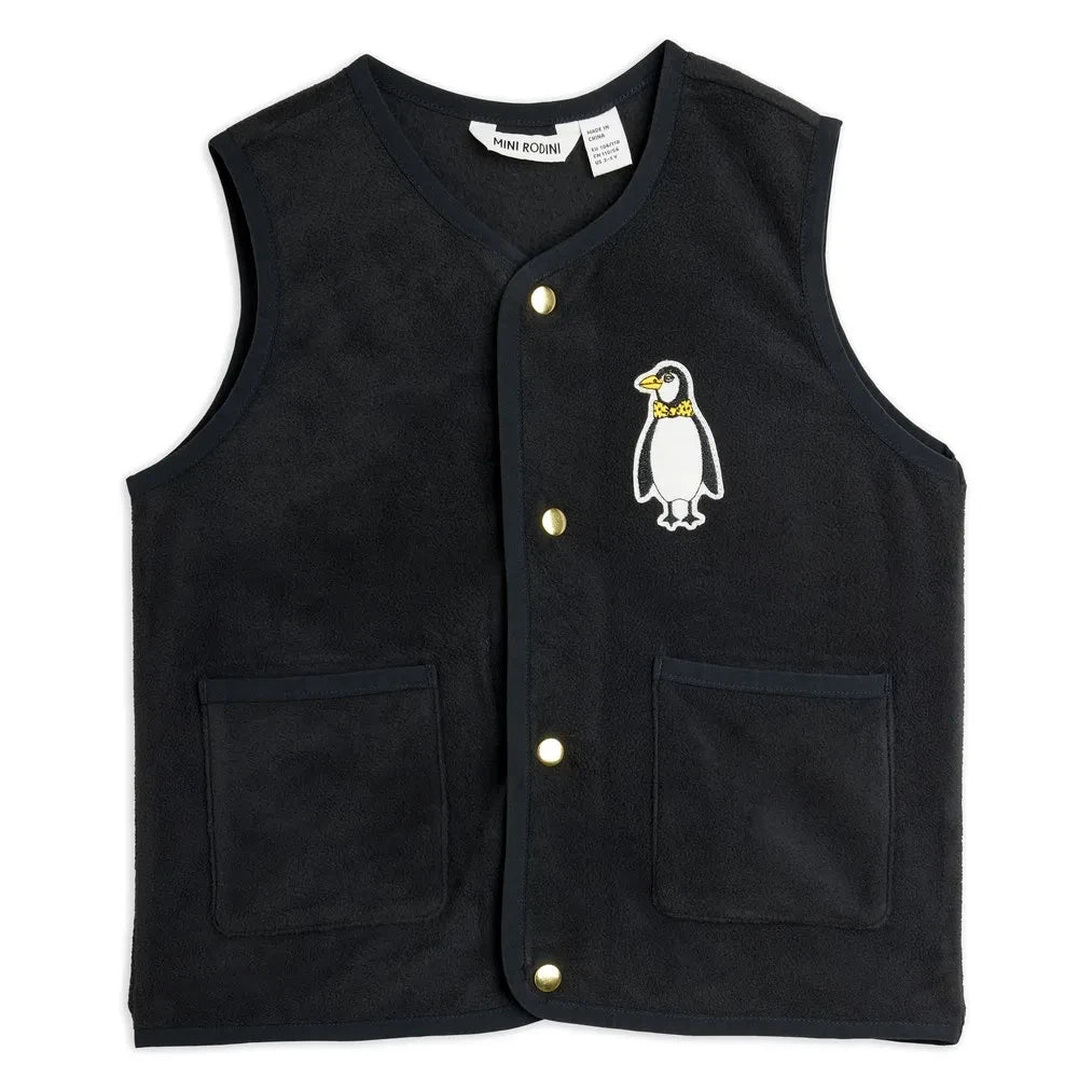 Mini Rodini - Penguin Sleeveless Vest Recycled Fibers | Black
