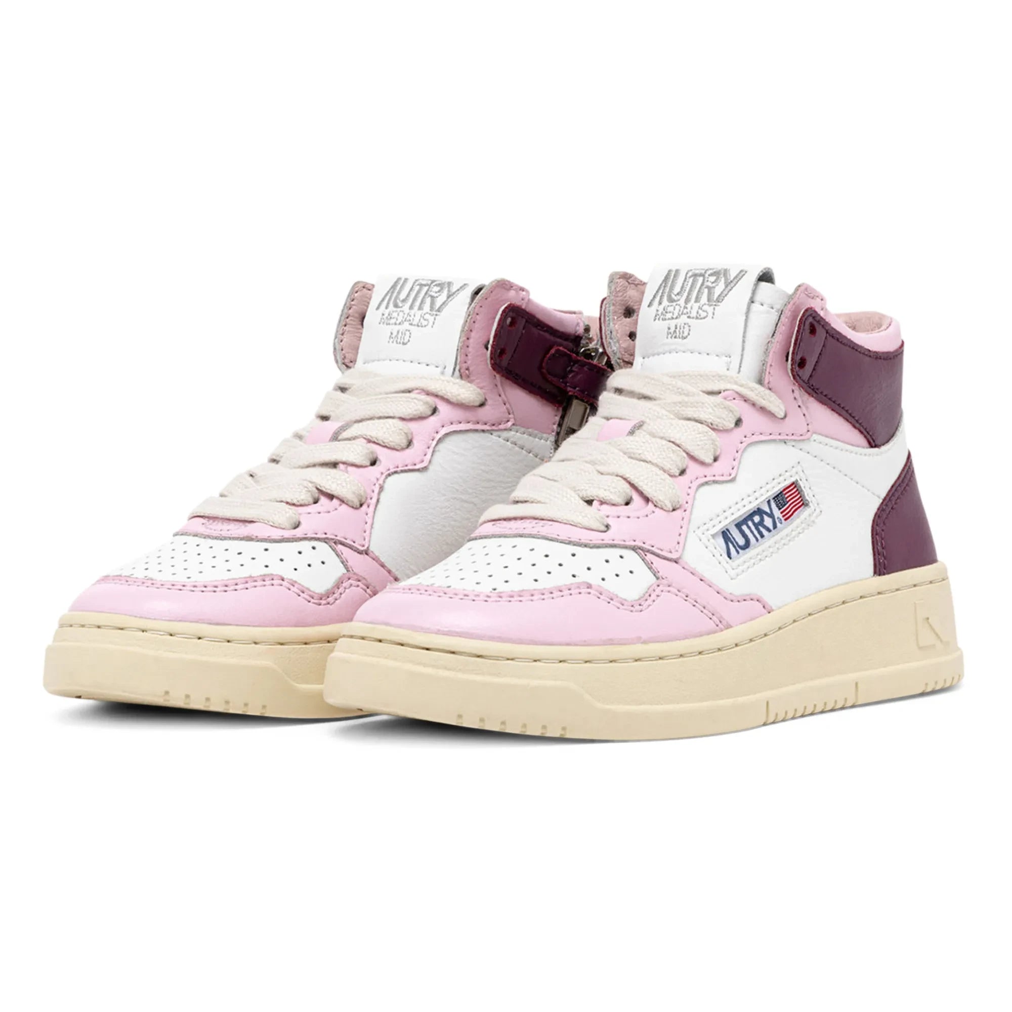 Autry - Two-Tone Kids Medalist Mid-Cuff Leather Sneakers | Pink