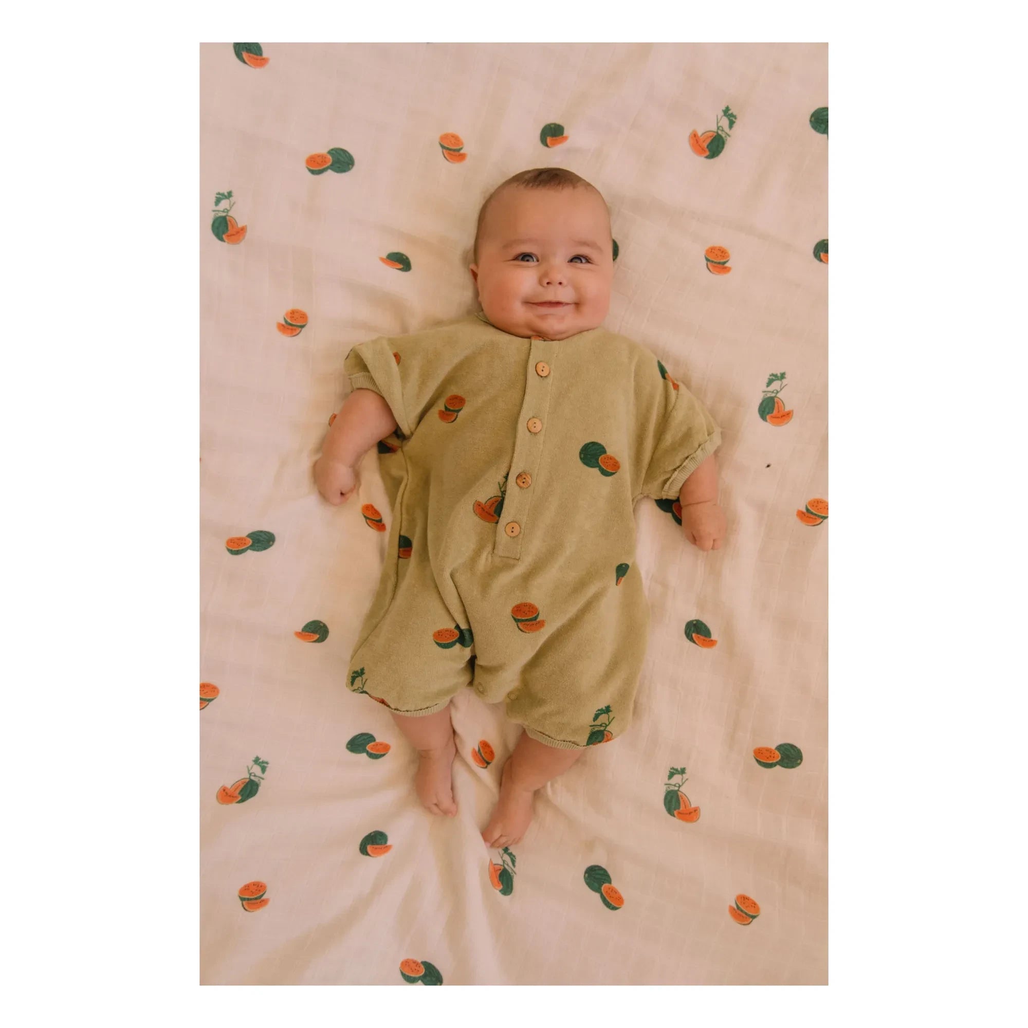 Studio Bohème - Bebecito Watermelon Organic Cotton Towel Romper | Khaki