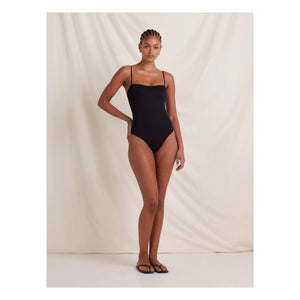 Peony - Essential Memoir Embroidered Recycled Fiber 1-Piece Jersey | Black