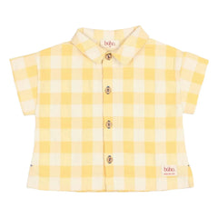 Búho - Yellow Gingham Seersucker Organic Cotton Baby Shirt