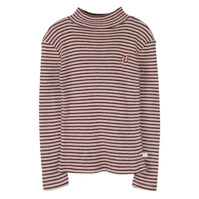 Jenest - Tara Striped Turtleneck T-Shirt | Burgundy