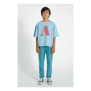 Piupiuchick - Short-sleeved Letter A Organic Cotton Sweatshirt | Light Blue