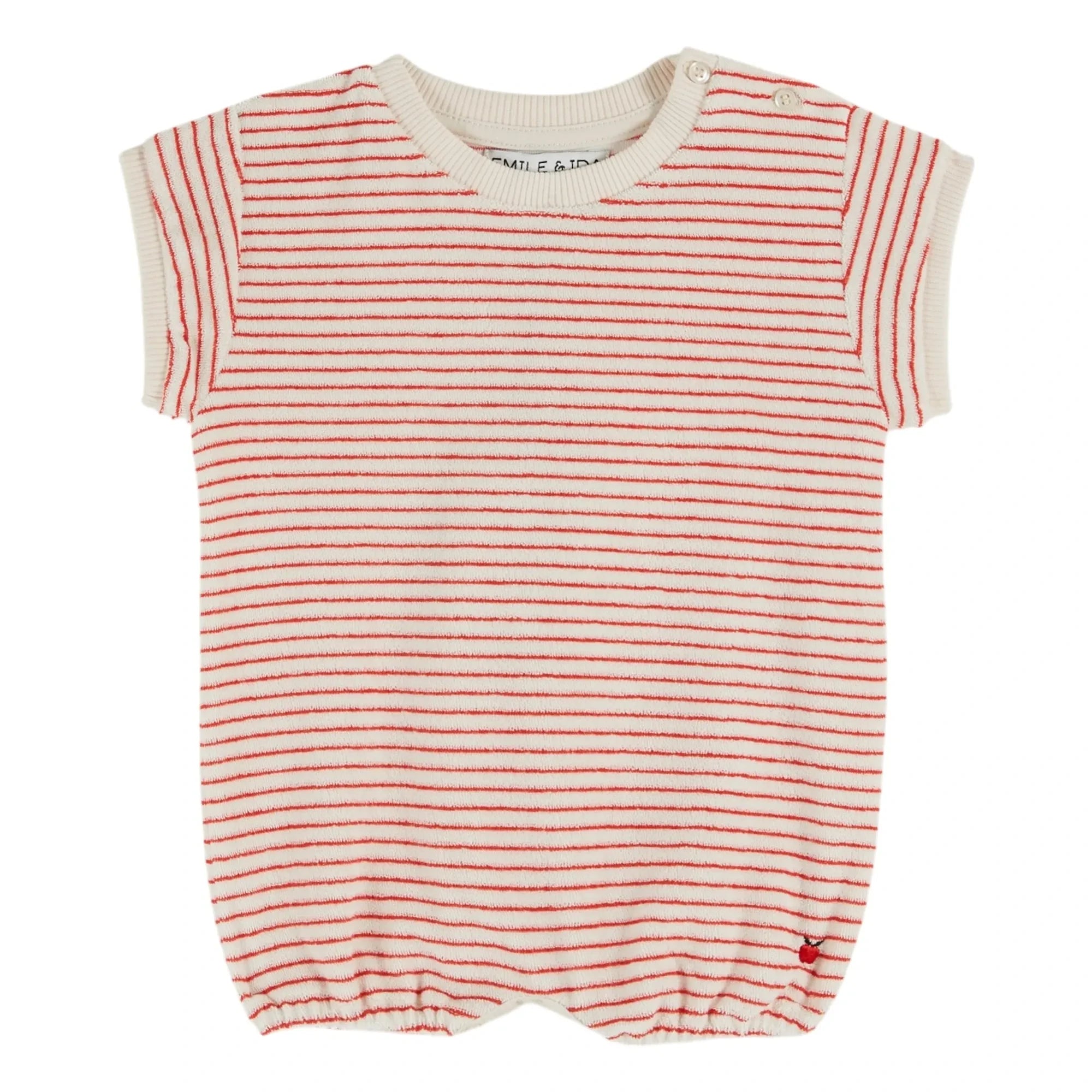Emile et Ida - Striped organic cotton terry jumpsuit | Red