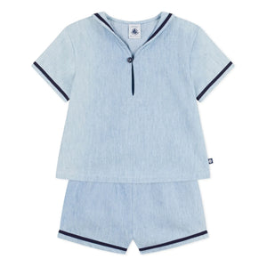 Petit Bateau - Chambray Top and Collar Set | Light Blue