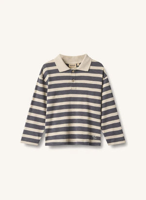 Wheat - Fred çizgili organik pamuk polo tişört | Gri mavi