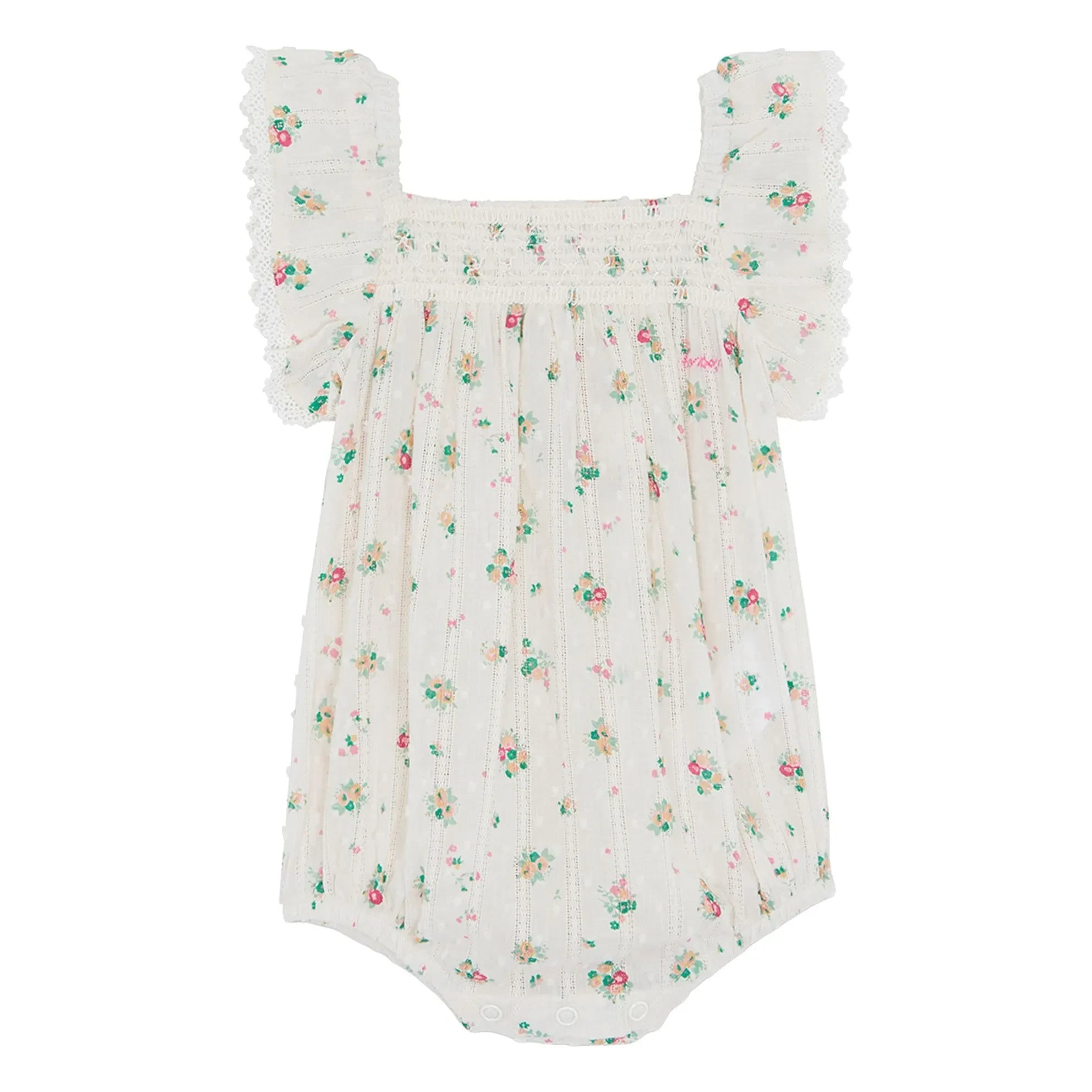 Bonton - Lalix Bouquets Gathered Romper | White