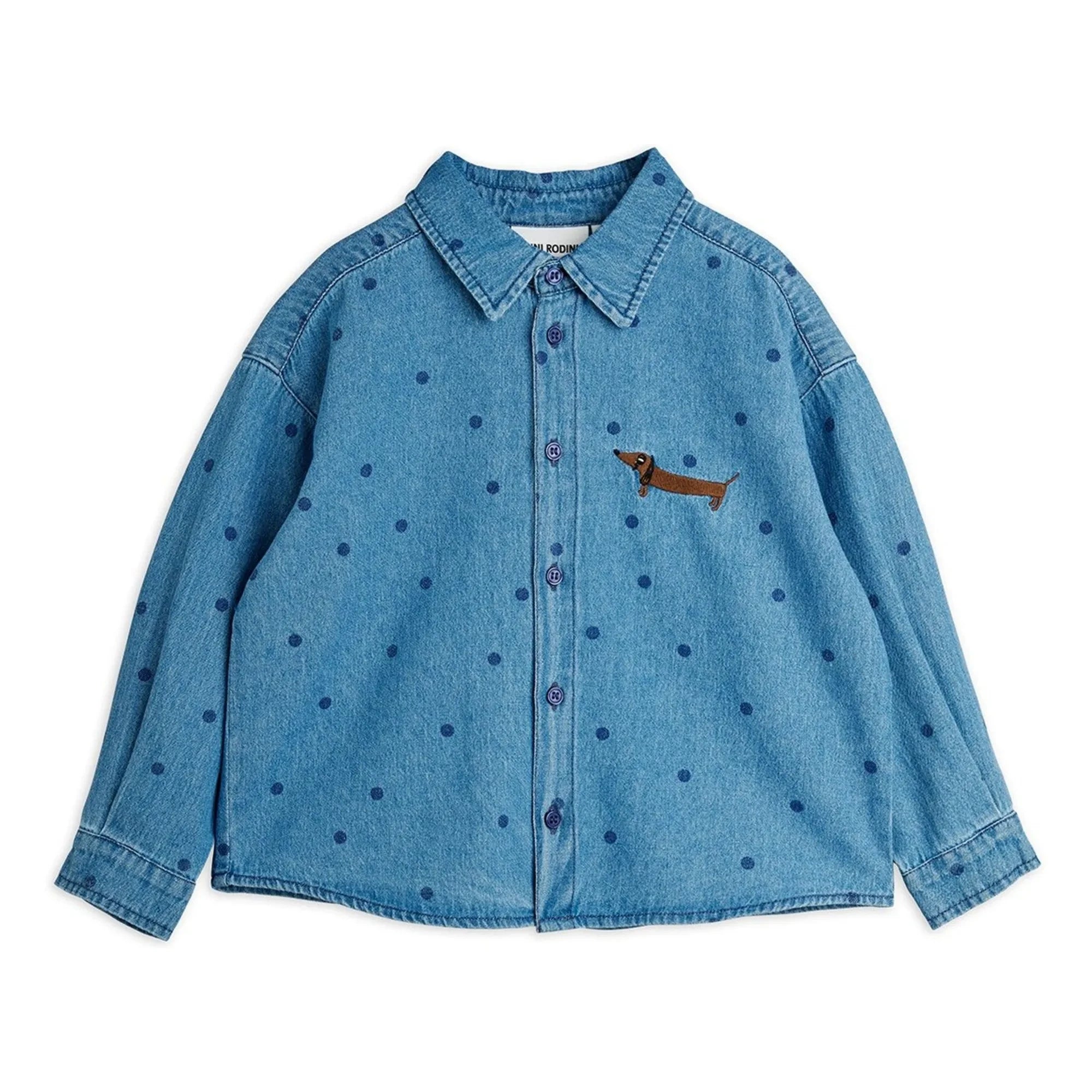 Mini Rodini - Organic Cotton Polka Dot Denim Shirt | Blue