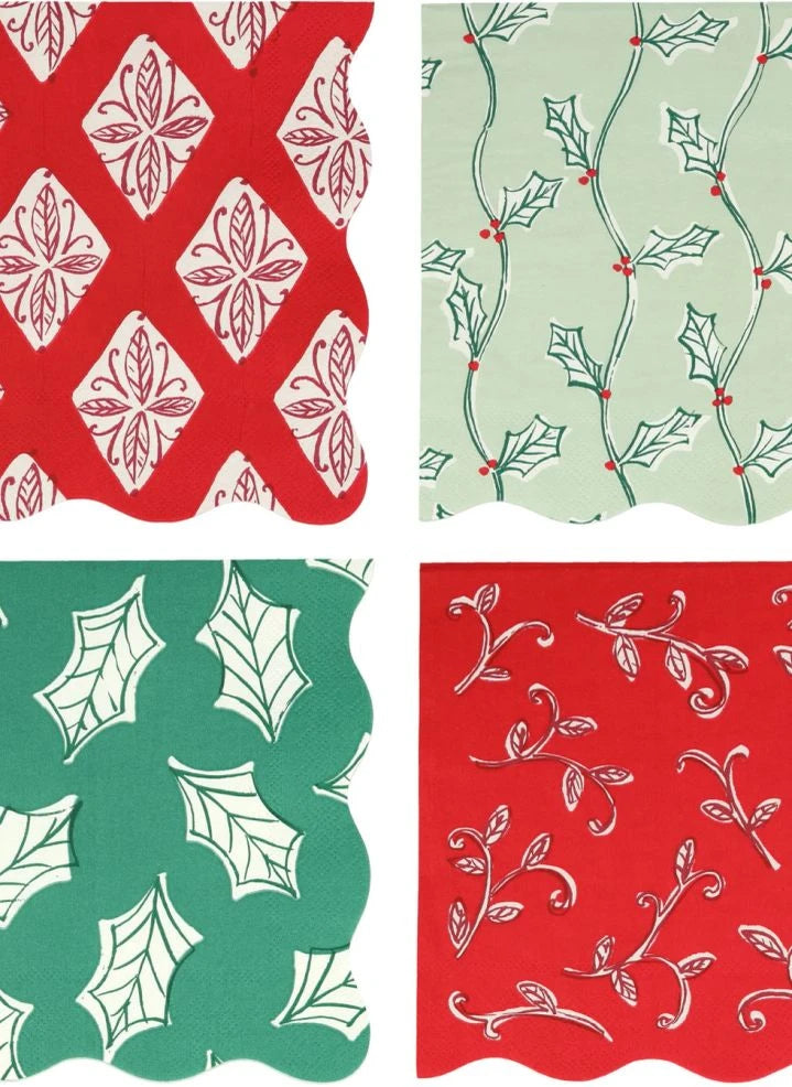 Meri Meri - Large Block Printed Christmas Napkins - Set of 16