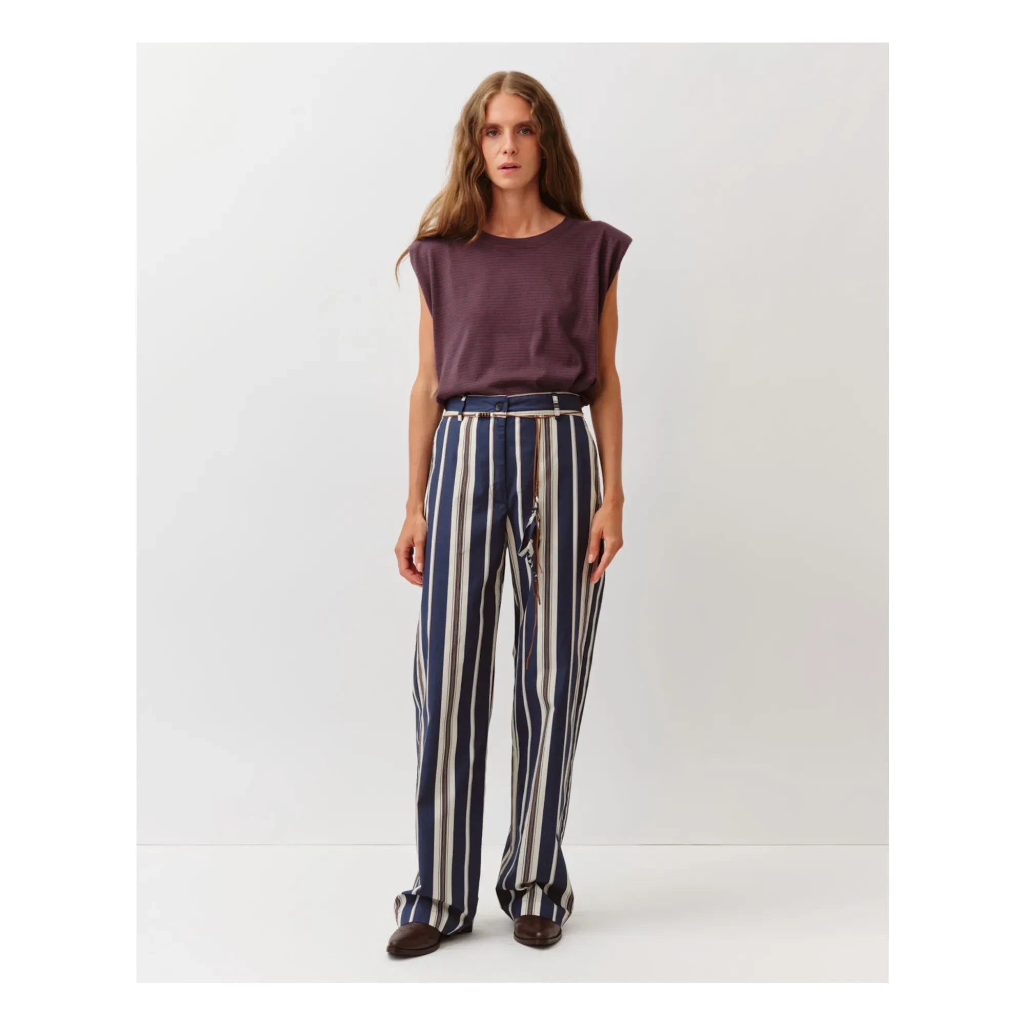 Diega - Pimao Striped Trousers | Navy Blue