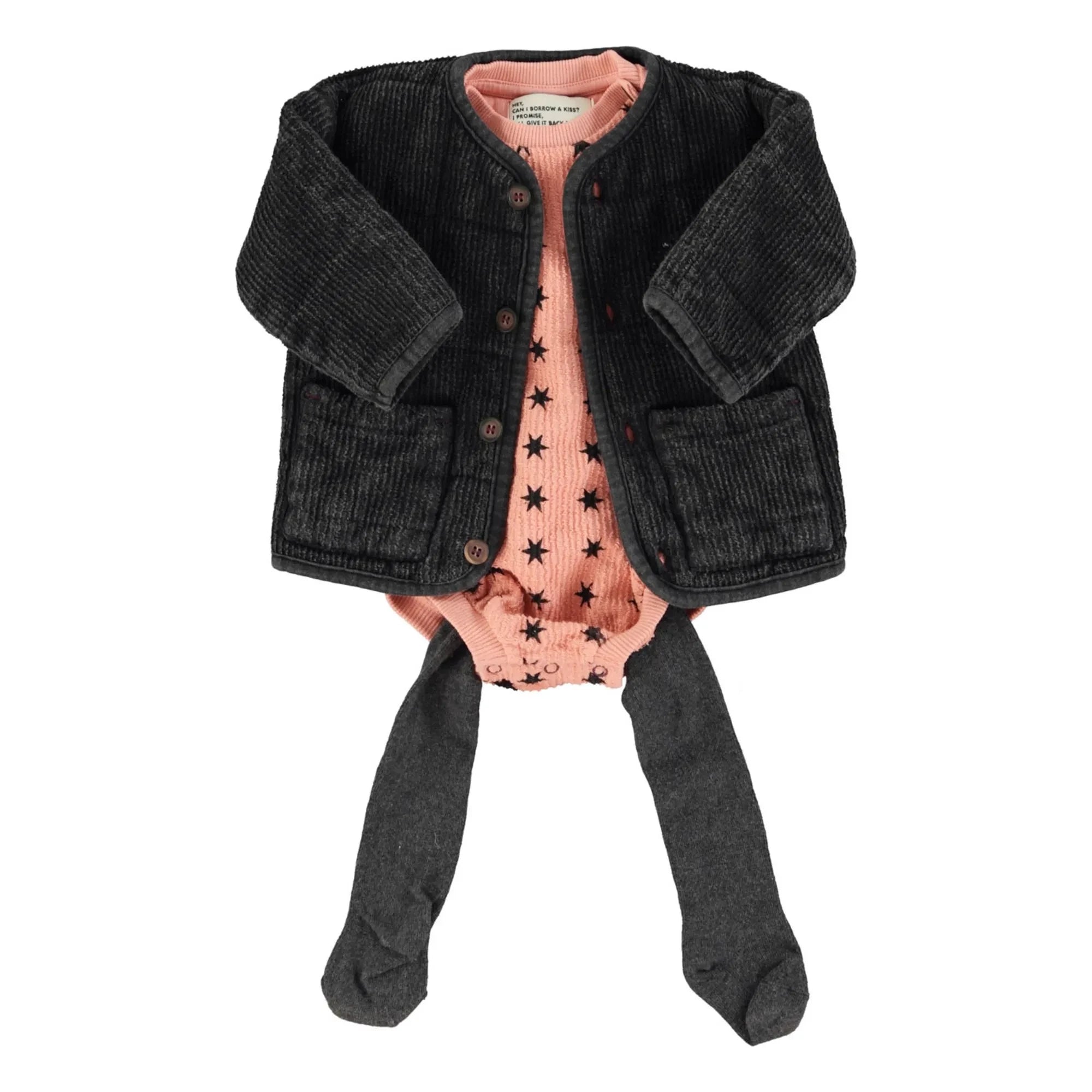 Piupiuchick - Ribbed Organic Cotton Star Romper | Coral