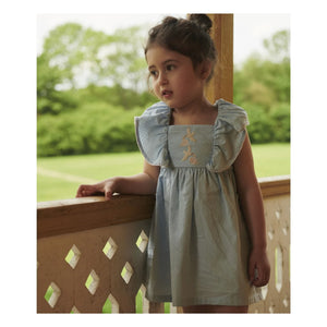 Copenhagen Colors - Floral Embroidered Bird Pattern Organic Cotton Dress | Light Blue