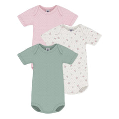 Petit Bateau - 3-Pack Organic Cotton Ribbed Baby Bodysuits | Pink