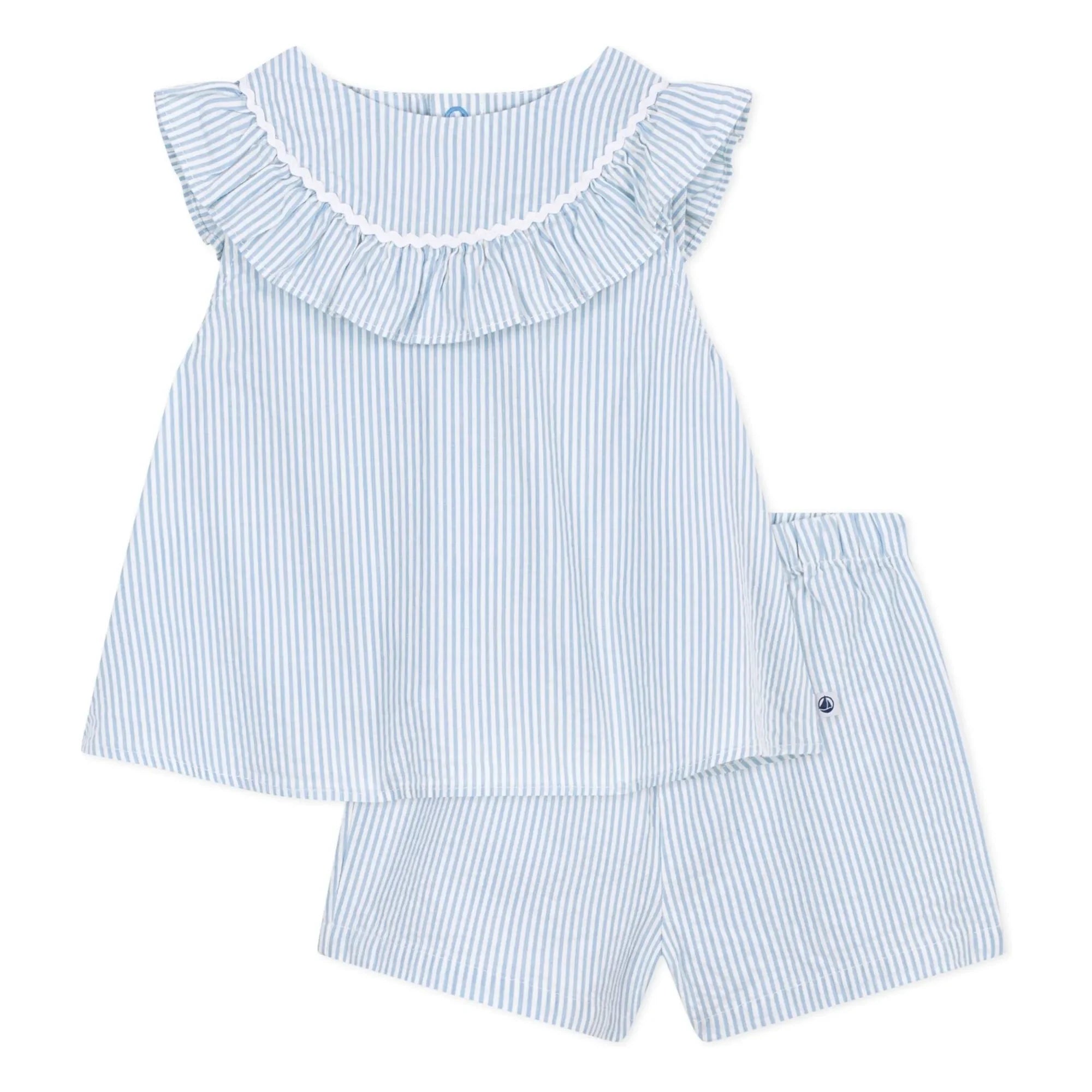 Petit Bateau - Seersucker Organic Cotton Blouse and Shorts Set | White
