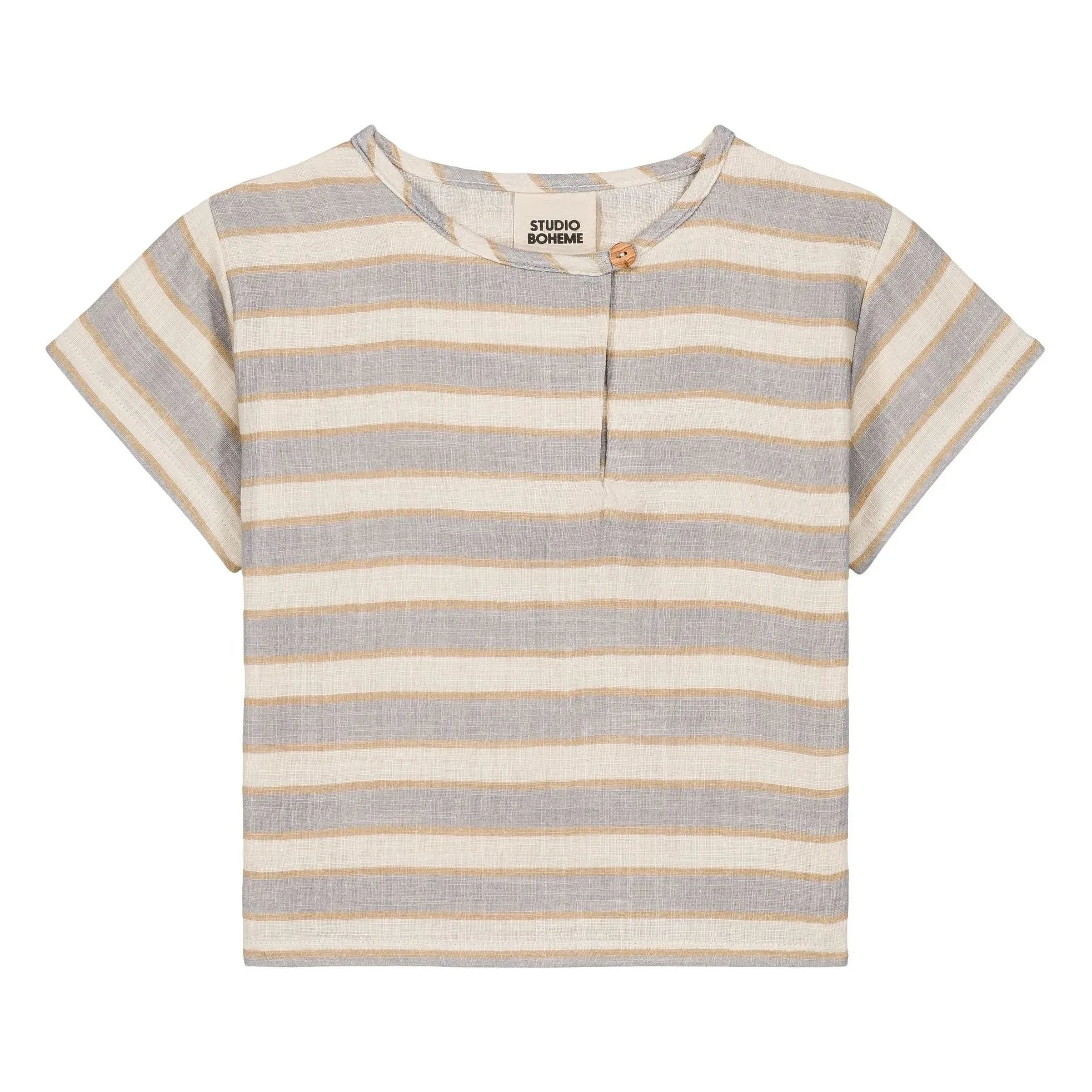 Studio Bohème - Orso Striped Organic Cotton Gauze T-Shirt | Light Blue