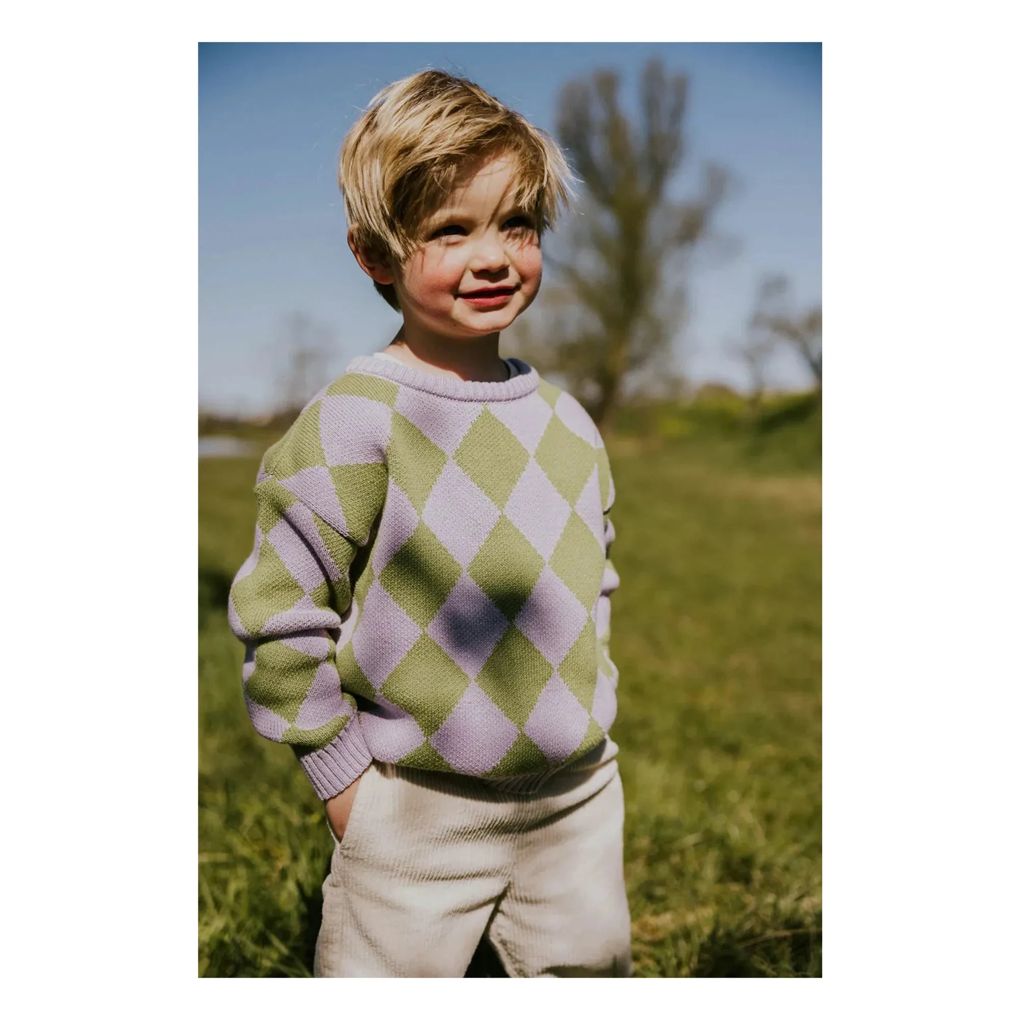 Yuki - Organic Cotton Checkered Sweater | Lilac