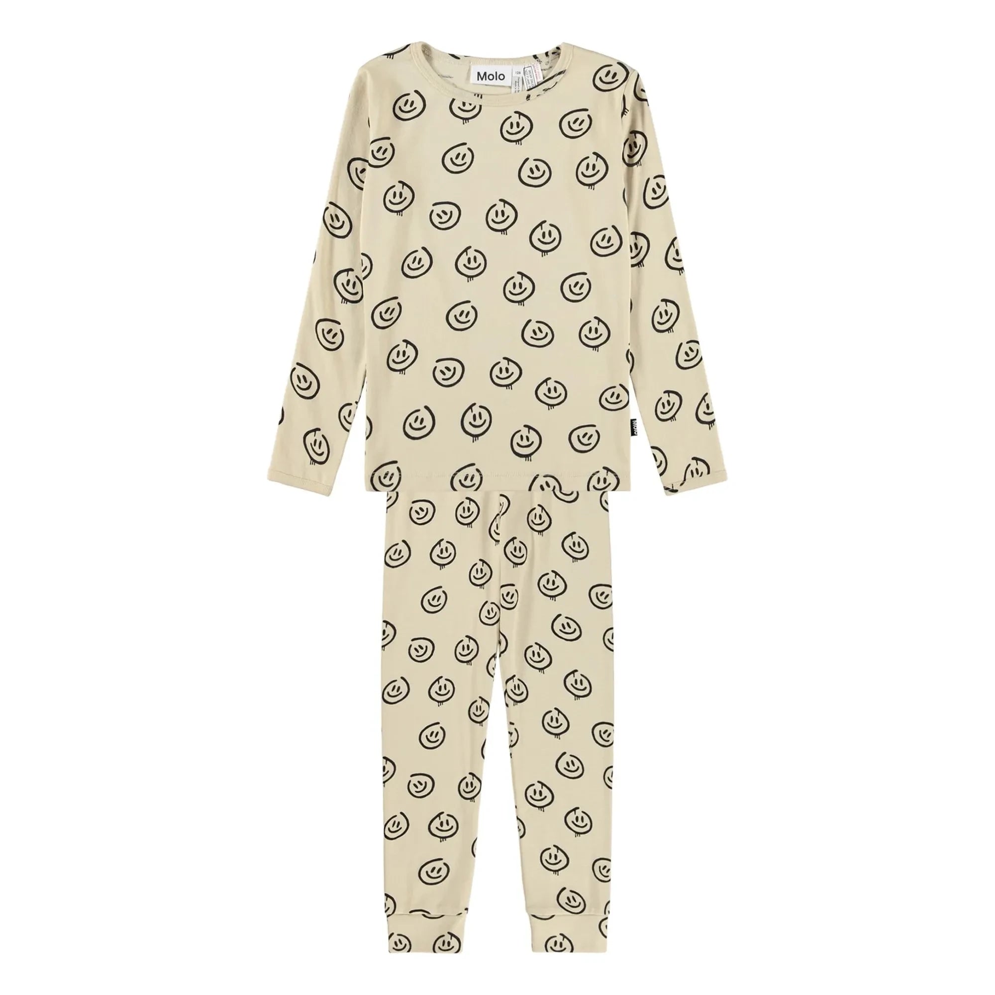 Molo - Lue Smiley organic cotton pajamas | Pale yellow
