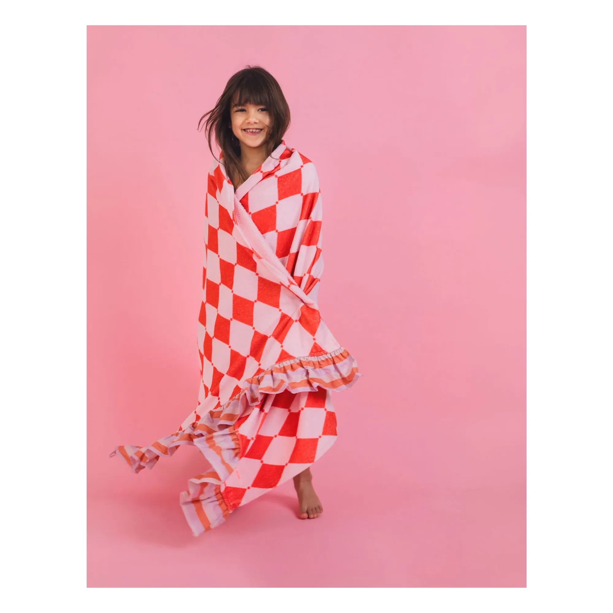 Jera Mini - Peshtemal Towel with Ruffles Losange Terry Fabric | Pink