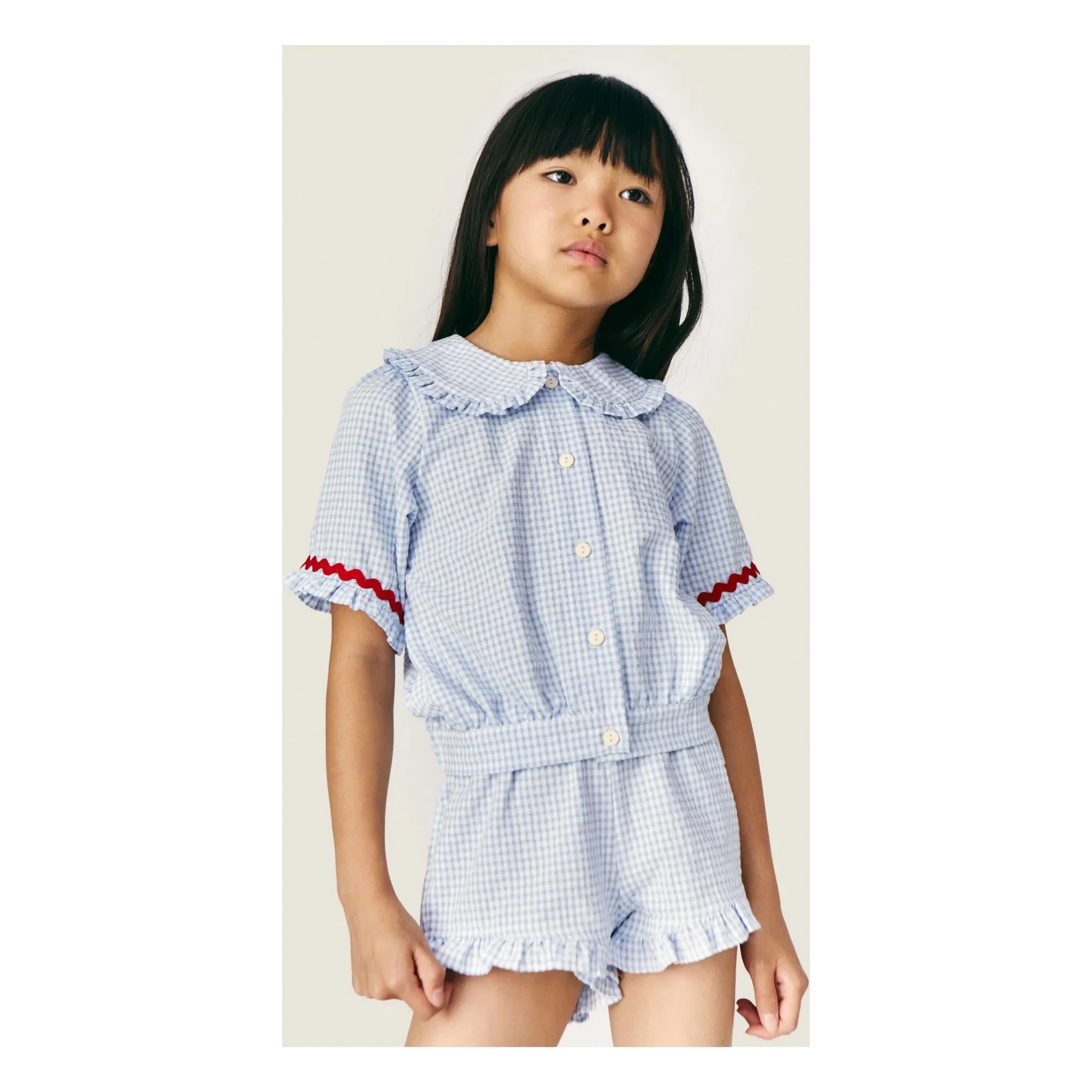 Mipounet - Claudine Collar Sylvie Vichy Blouse | Light Blue