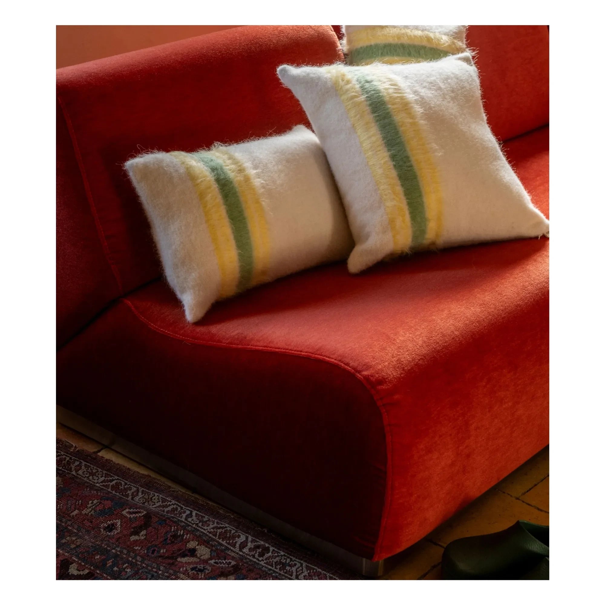 The Socialite Family - Striped mohair square pillow | Yellow