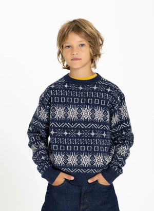 Hundred Pieces - Mika Jacquard Merino Wool Sweater | Grey Blue