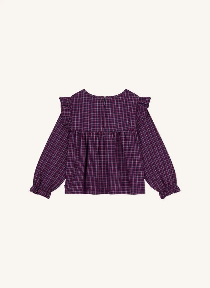 Petit Bateau - Organic cotton ruffled checked blouse | Navy