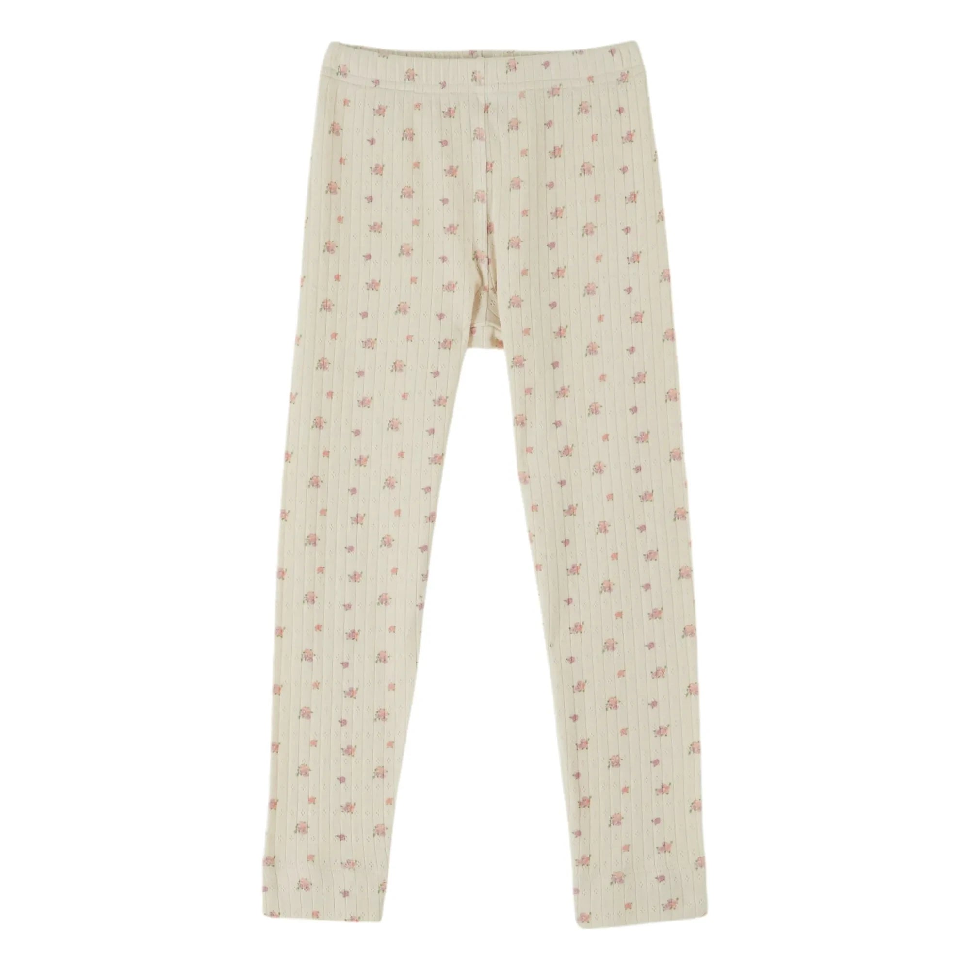 Emile et Ida - Pointelle Floral Organic Cotton Leggings | Cream