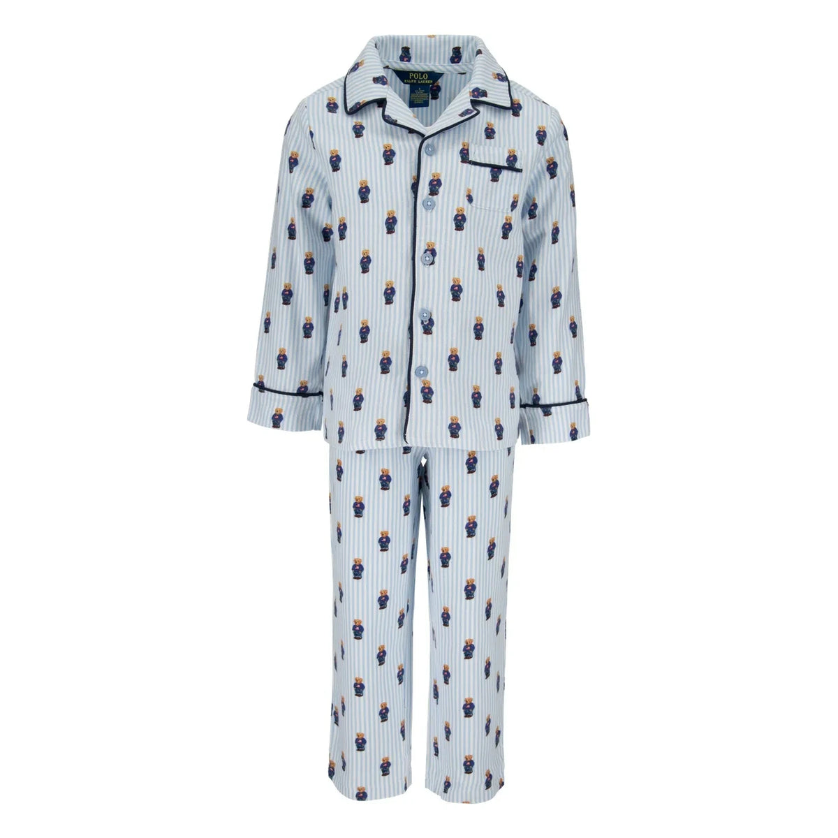 Ralph Lauren - Çizgili Monogram Gömlek ve Pantolon Pijama Takımı | Açık Mavi