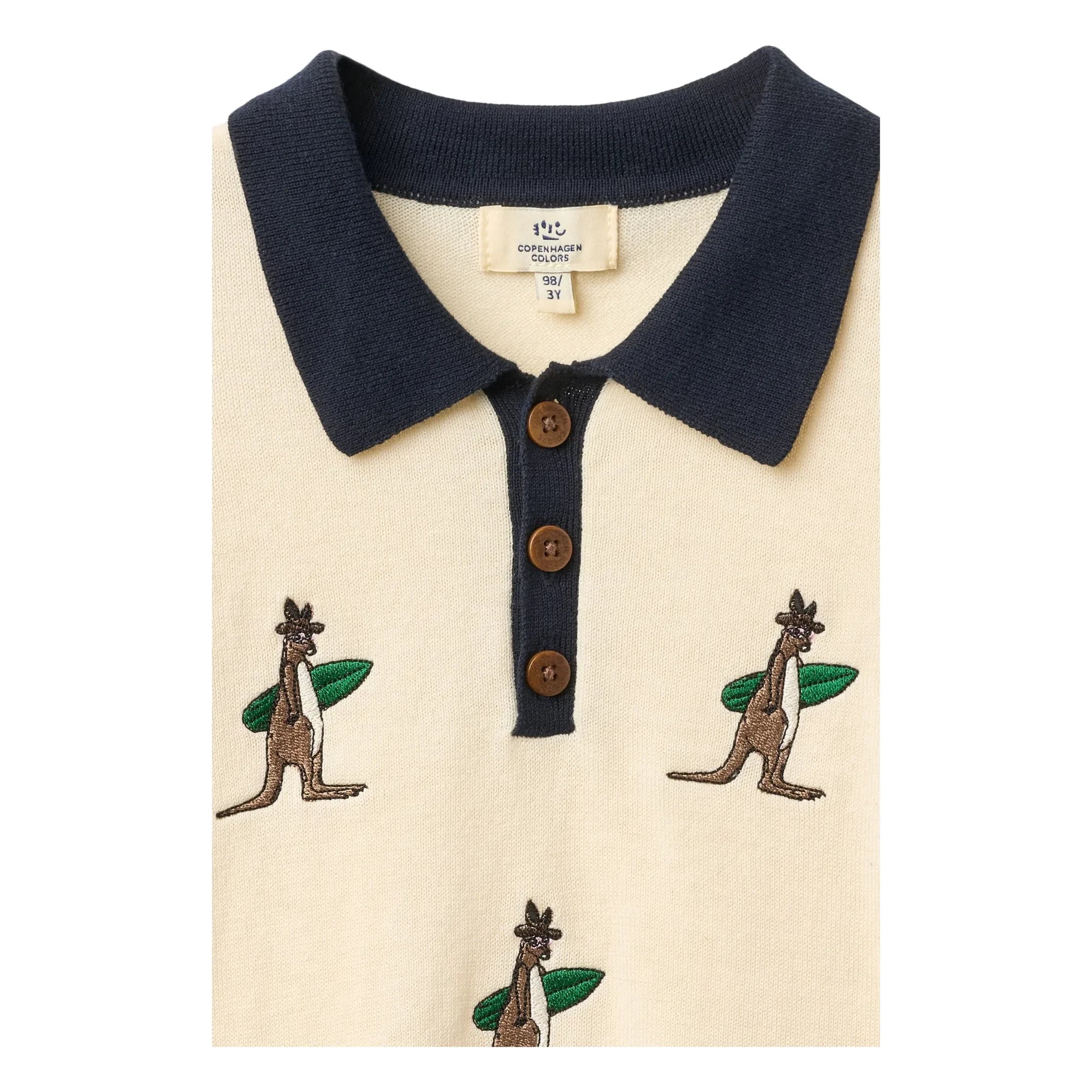 Copenhagen Colors - Kangaroos organic cotton knitted polo shirt | Cream