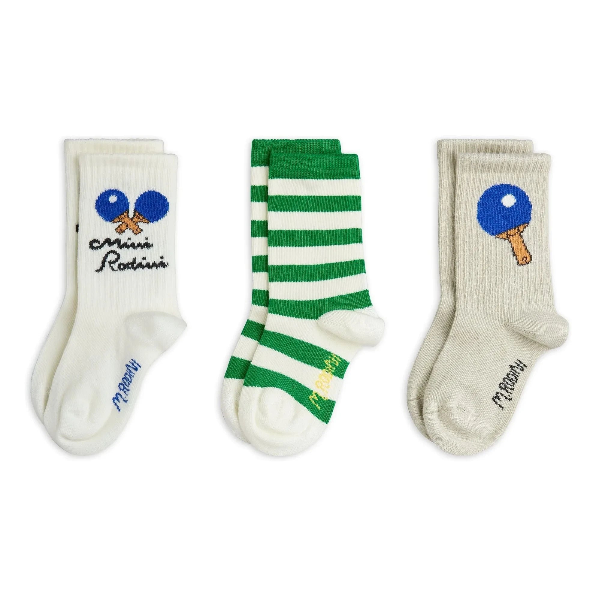 Mini Rodini - Set of 3 Organic Cotton Ping Pong Socks | Ecru