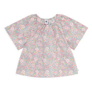 Petit Bateau - Cotton Bi-Elastane Floral Loose Blouse | Gray Blue