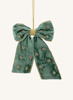 Anna + Nina - Crimson Luxe Beaded Decorative Christmas Bow | Green