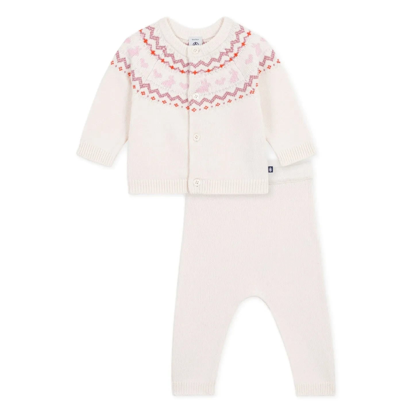Petit Bateau - Wool Jacquard Cardigan and Pants Set | Pink