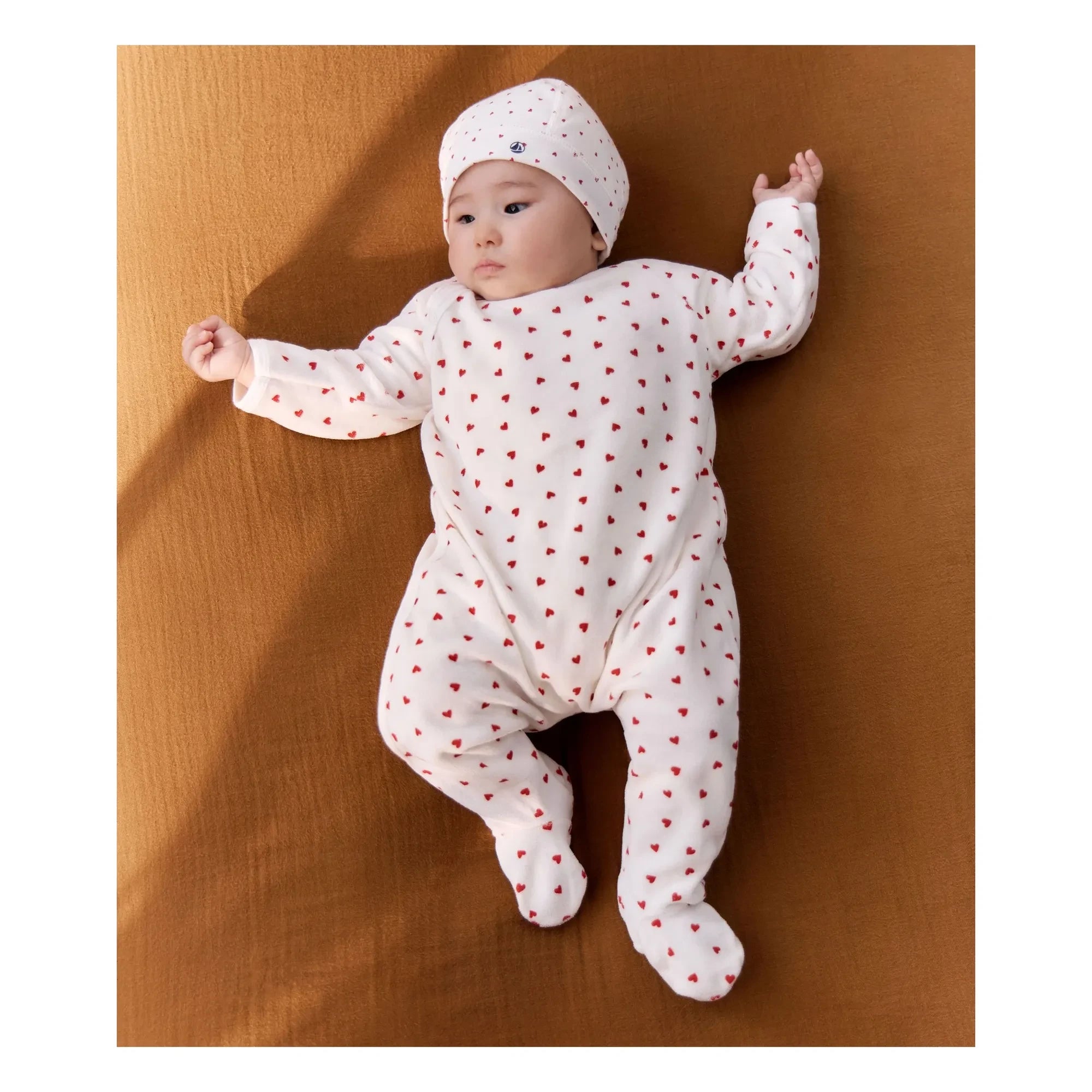 Petit Bateau - Organic Cotton Velvet Heart Pajamas | White