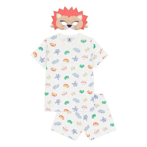Petit Bateau - Organic Cotton Lion Masked and Short Pajama Set | White