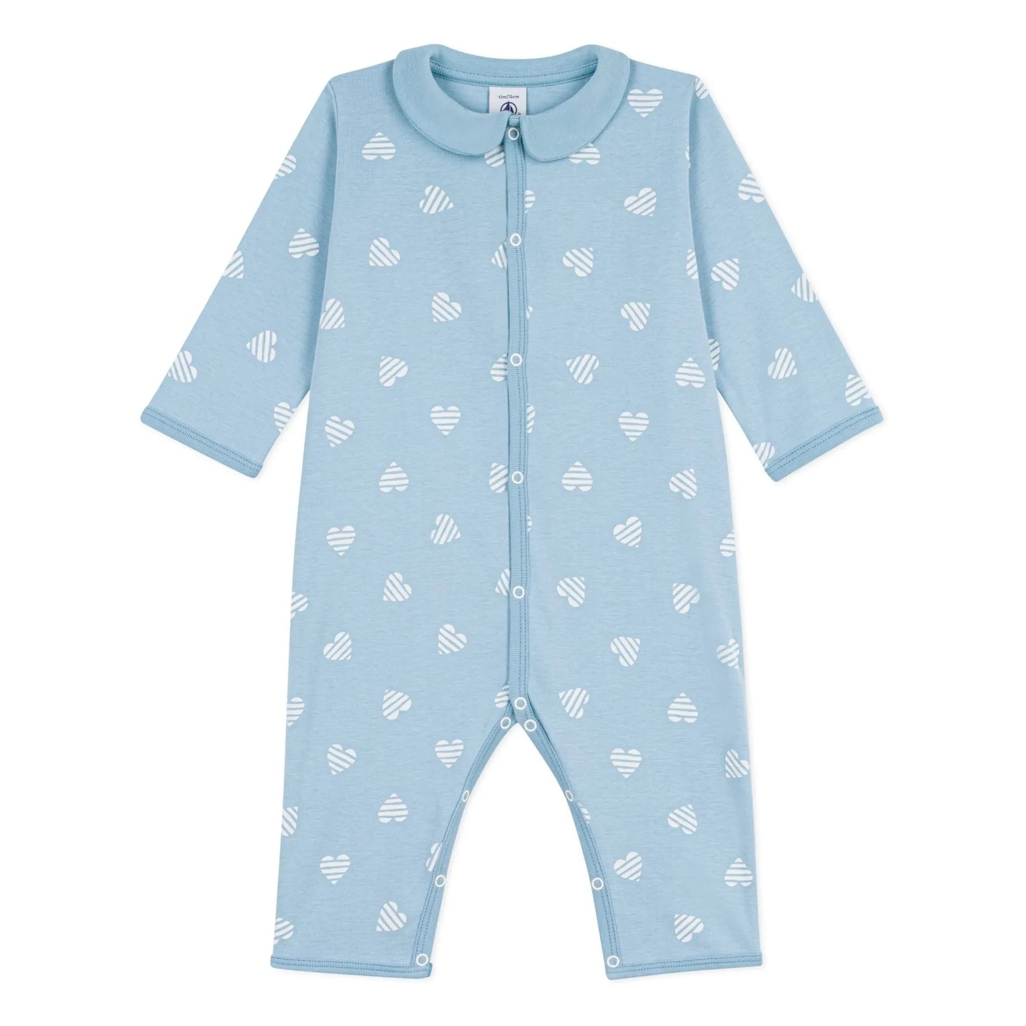 Petit Bateau - Sliced Heart Pattern Good Night Pajamas | Light Blue