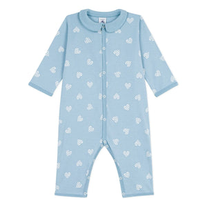 Petit Bateau - Sliced Heart Pattern Good Night Pajamas | Light Blue