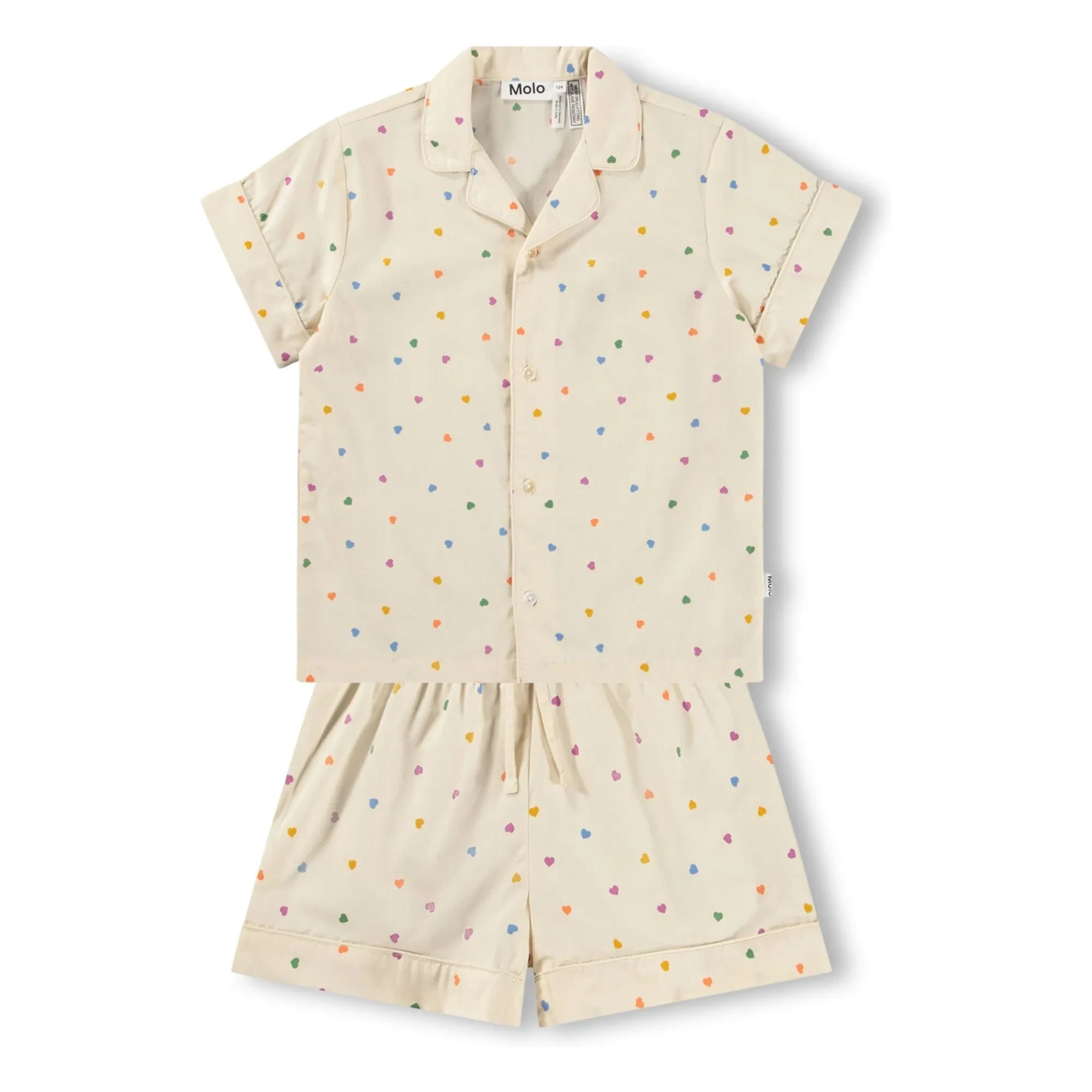 Molo - Lexi Hearts Organic Cotton Short Pajamas | Ecru