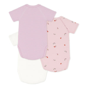 Petit Bateau - Pack of 3 Organic Cotton Floral Bodysuits | Pink