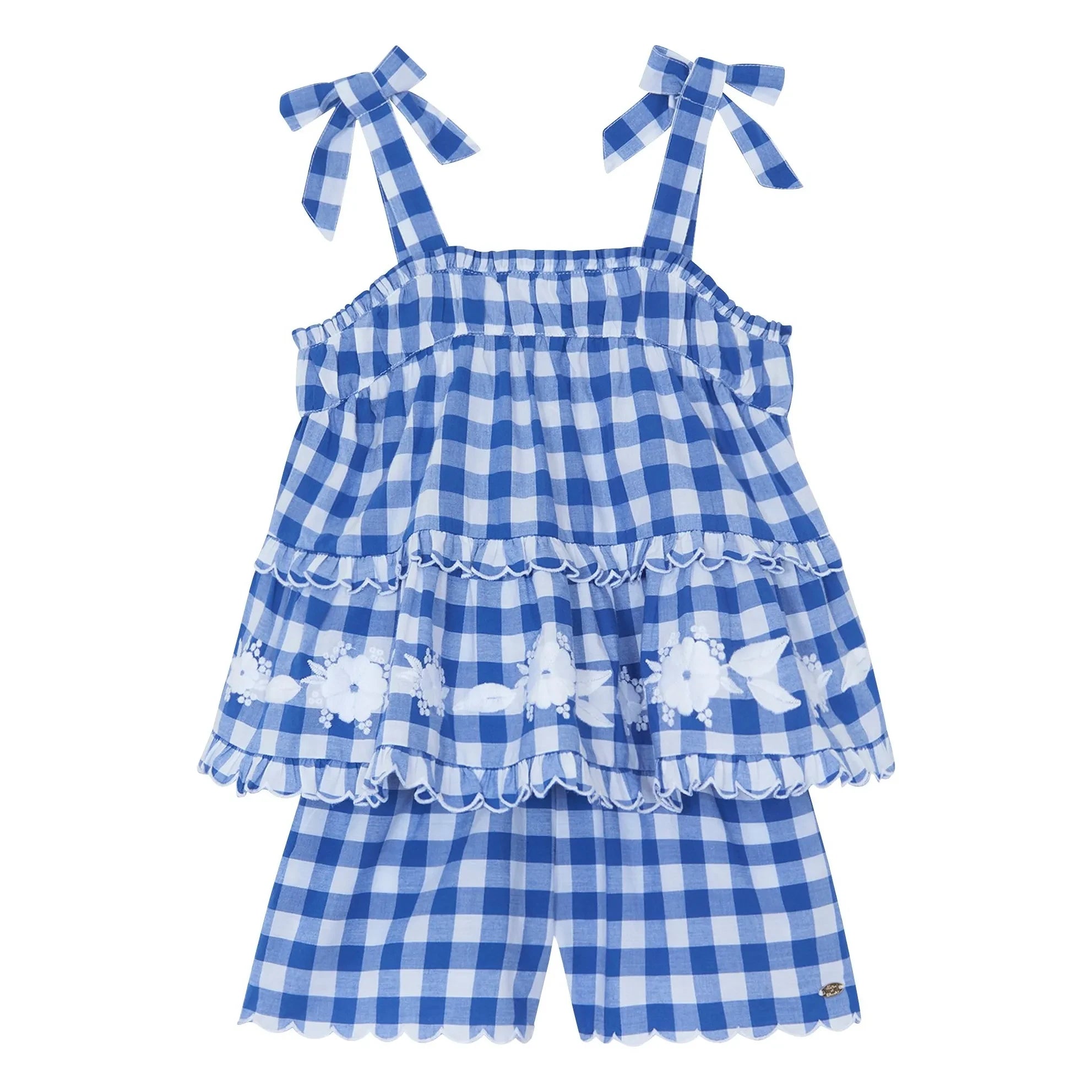 Tartine et Chocolat - Embroidered Top and Checked Shorts Set | Royal Blue