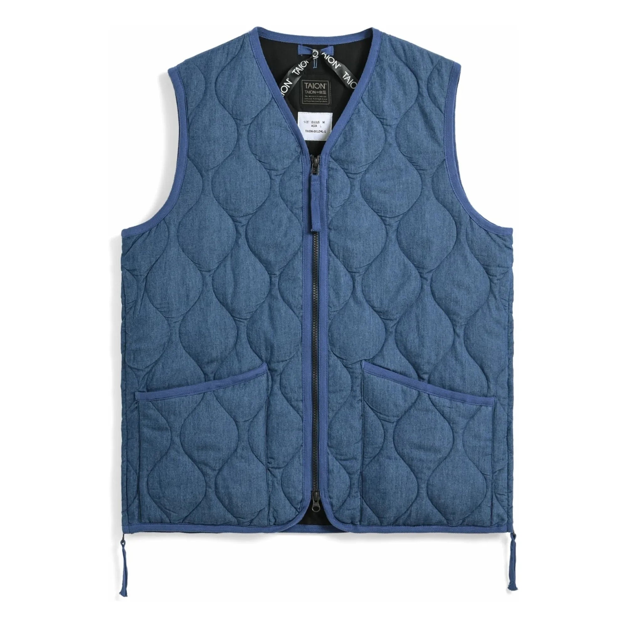 Taion - Unisex V Yaka Kolsuz Askeri Ceket | İndigo mavi
