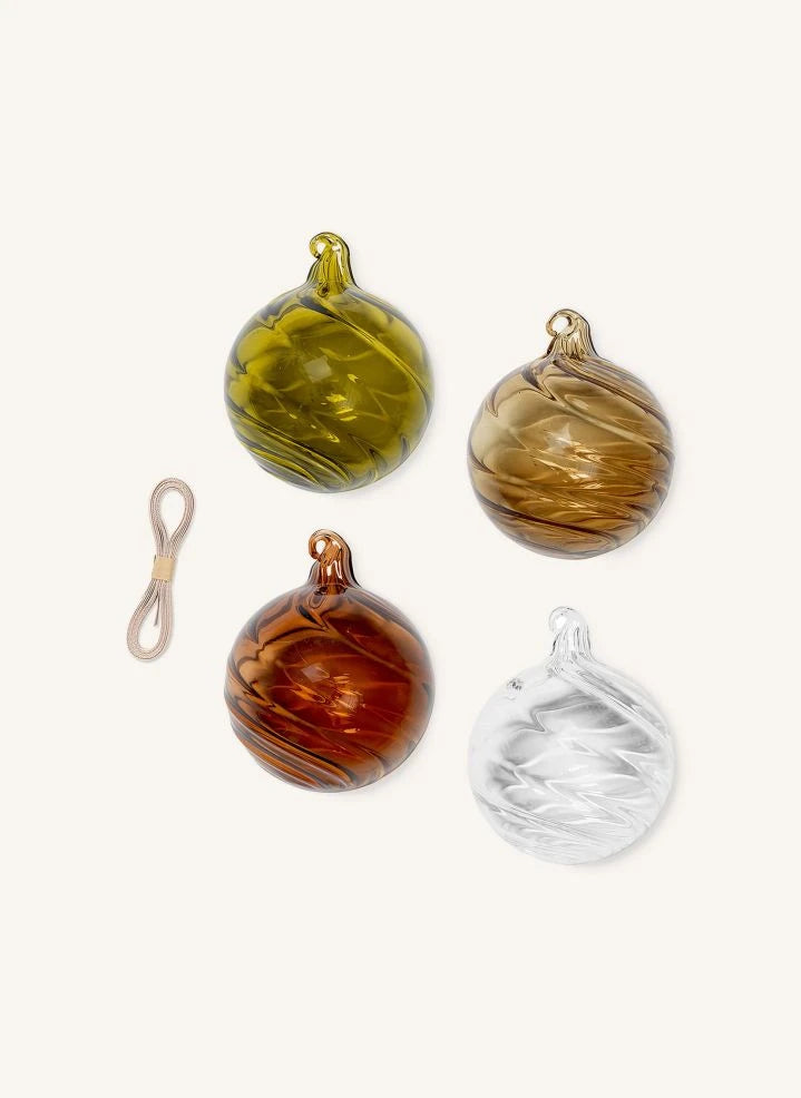 Ferm Living - Twirl Glass Christmas Ornaments - Set of 4