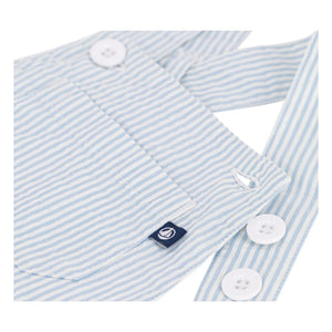 Petit Bateau - Striped Seersucker Organic Cotton Short Overalls | Light Blue