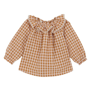birinit - Organic cotton Vichy blouse and bloomer set | Caramel
