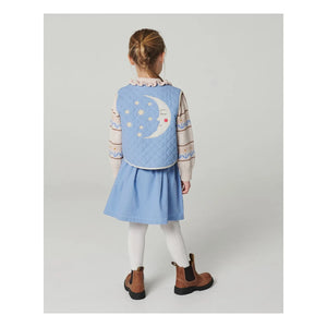 Copenhagen Colors - Moon Embroidered Organic Cotton Quilted Sleeveless Vest | Light blue