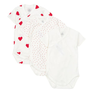 Petit Bateau - Organic Cotton Heart Baby Bodysuits - 3-Pack | Red