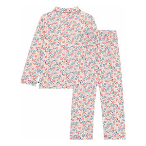 Petit Bateau - Organik Pamuk Çiçek Desenli Pijama Gömleği ve Pantolon | Beyaz